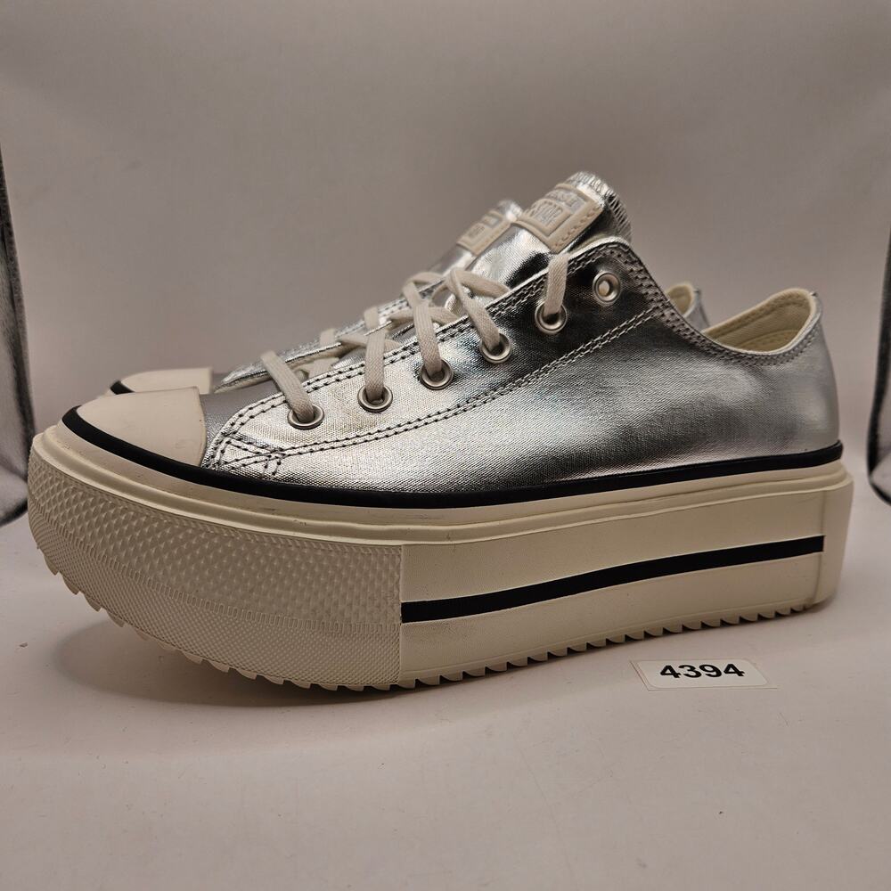 CONVERSE MEN'S 9.5 CHUCK TAYLOR DOUBLE STACK PLATFORM SILVER METALLIC A16406C
